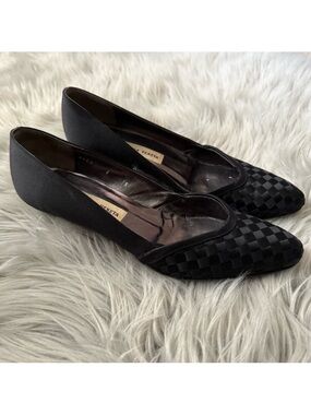 BOTTEGA VENETA Vintage Intrecciato Weave Satin Pumps Heels in Black Size 7.5